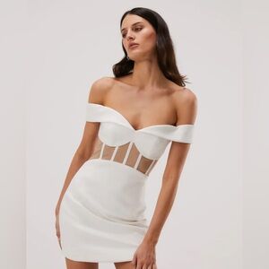 Misha- Off the Shoulder/Strapless White and Nude Dress